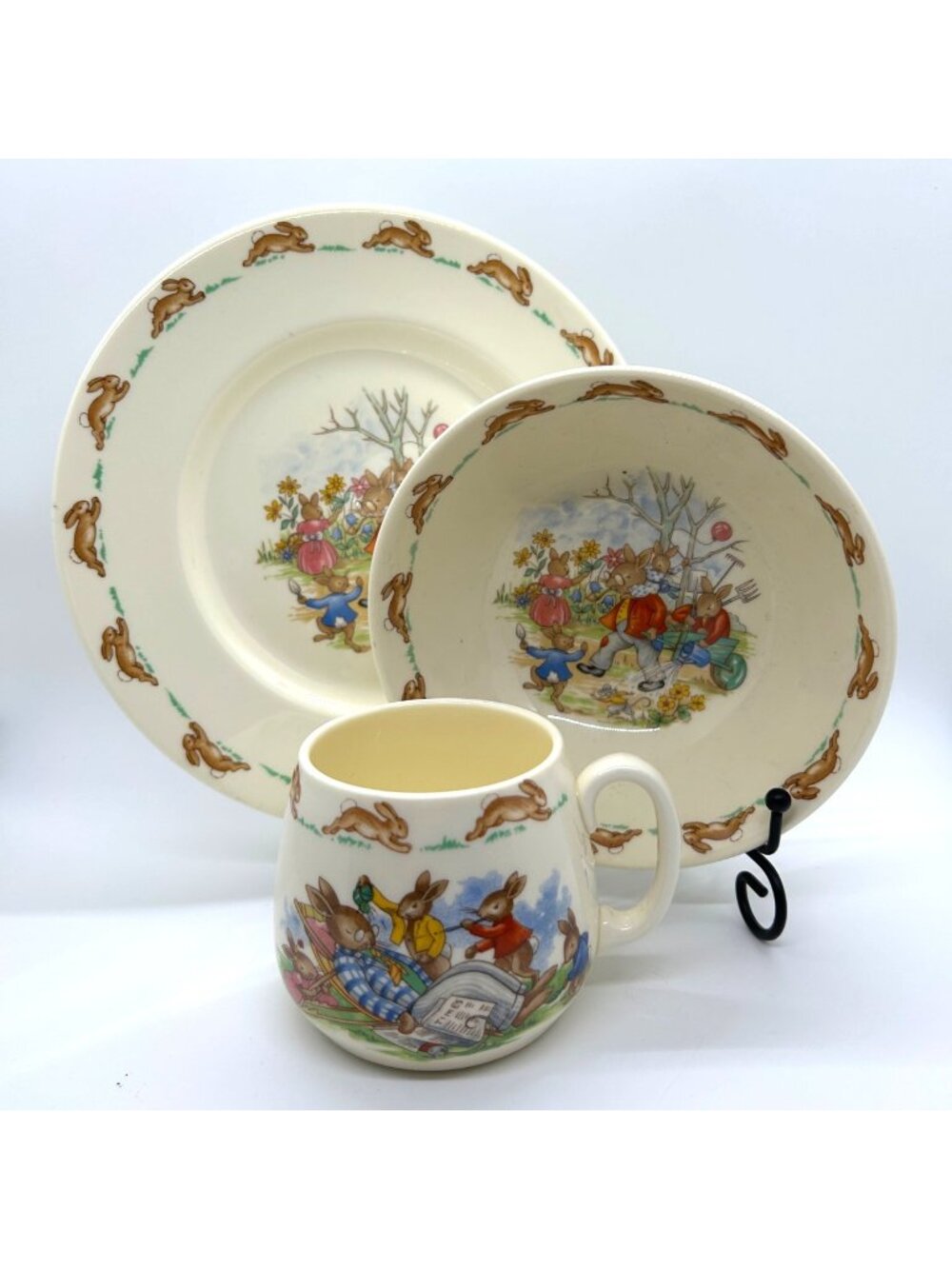 Royal Doulton Bunnykins 3 Piece Children's Dinnerware Set Rabbit Baby Shower